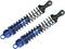 Deux amortisseurs bleus avec ressort hélicoïdal, disposés horizontalement côte à côte, sur un fond blanc. Ils sont adaptés aux véhicules radiocommandés.