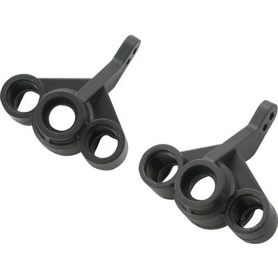 Deux pinces noires en plastique avec plusieurs ouvertures rondes, probablement adaptées pour des fixations techniques ou mécaniques.