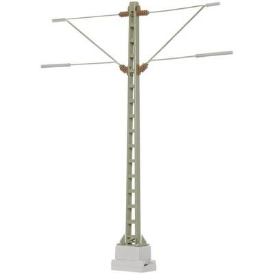 Un modèle d'un poteau électrique avec des isolateurs et des câbles, monté sur un socle.
