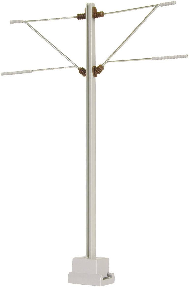 Un modèle simple d'un pylône électrique avec des isolateurs et des traverses sur un socle rectangulaire, sans autres détails.