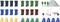 'Poubelles de couleur et accessoires : Bleu foncé, Vert, Bleu clair, Marron. Sacs jaunes, verts, bleus, pelle, râteau, seau et brouette.'