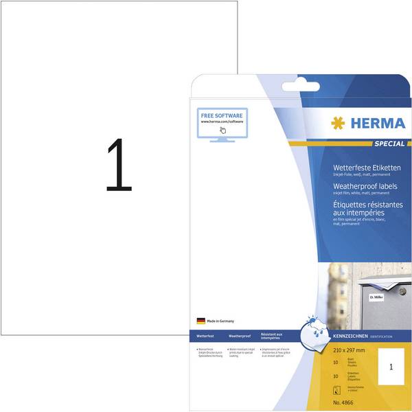 Herma 4866 Etiquette ultra-résistantes 210 x 297 mm film blanc 10 pc(s) fixation permanente  imprimante à jet d'encre, inscription à main