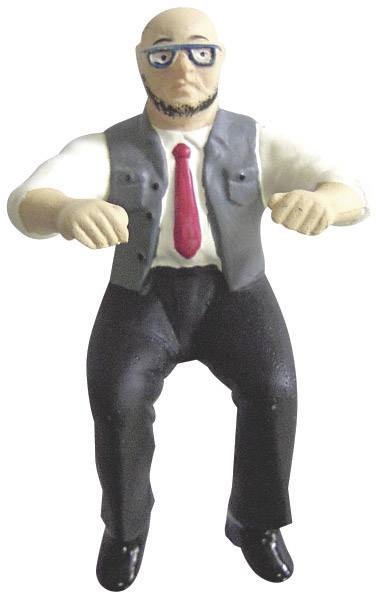 Figurine en plastique d'un homme portant des lunettes, une barbe et une cravate, dans une pose assise.
