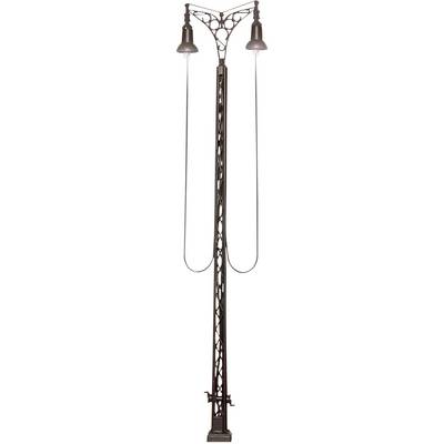 Lampadaire décoratif à deux luminaires avec un design incurvé. Aspect classique, adapté aux environnements urbains.