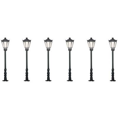 Six lampadaires identiques alignés sur un fond blanc.