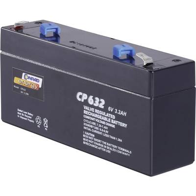 Batterie au plomb 6 V 3.2 Ah Conrad energy CE6V/3,2Ah plomb (AGM) (l x H x P) 134 x 61 x 34 mm cosses plates 4,8 mm sans