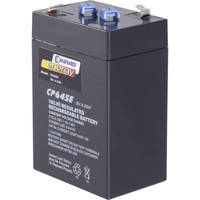 Batterie au plomb 6 V 4.5 Ah Conrad energy CE 6V / 4,5 Ah plomb (AGM) (l x H x P) 70 x 108 x 48 mm cosses plates 4,8 mm 