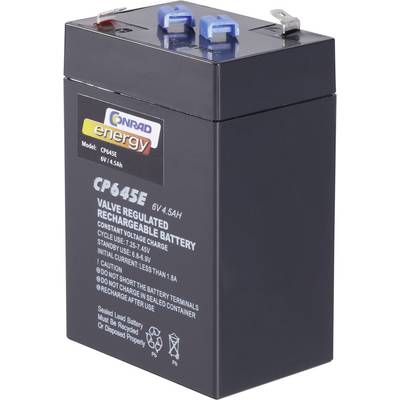 Batterie au plomb 6 V 4.5 Ah Conrad energy CE 6V / 4,5 Ah plomb (AGM) (l x H x P) 70 x 108 x 48 mm cosses plates 4,8 mm -0