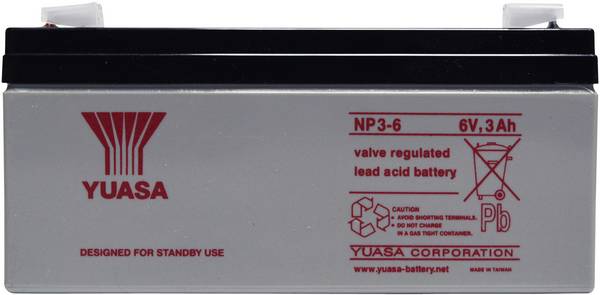 Yuasa NP3-6 NP3-6 Batterie au plomb 6 V 3 Ah plomb (AGM) (l x H x P) 134 x 64 x 34 mm cosses plates 4,8 mm sans entretien