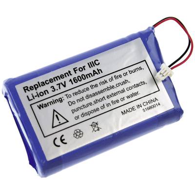 Batterie de rechange pour IIIc, Li-Ion 3,7V 1600mAh. Avertissement : Risque d'incendie/brûlures, ne pas écraser ni jeter au feu. Fabriqué en Chine.