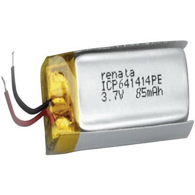 Renata ICP641414PE Pile rechargeable spéciale prismatique avec câble LiPo 3.7 V 85 mAh