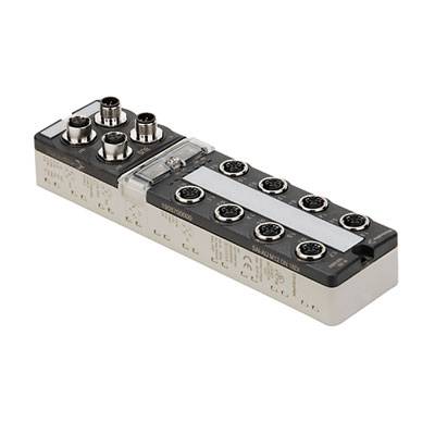Appareil métallique rectangulaire doté de plusieurs connexions circulaires sur sa surface supérieure ; probablement utilisé pour le traitement de signaux industriels.