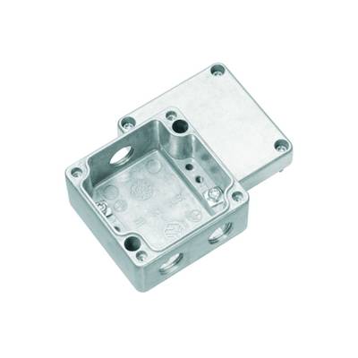 Boîtier en aluminium avec couvercle retiré, montrant l'espace intérieur pour l'installation électrique. Adapté aux applications industrielles.