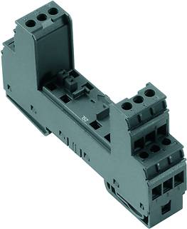 Un socle noir en plastique pour le montage de circuits électriques, doté de plusieurs bornes de connexion et présentant une structure rectangulaire.