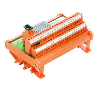 Module de connexion Oranges avec des bornes numérotées pour connexions électriques sur fond blanc.