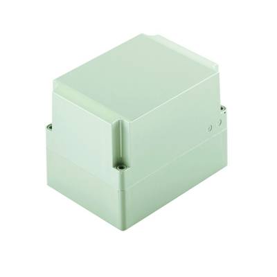 Boîtier rectangulaire en plastique vert clair avec des trous de vis dans les coins, adapté aux composants électroniques.
