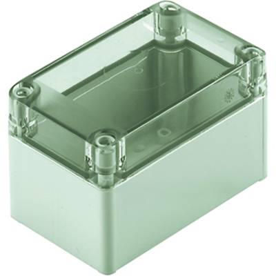 Boîtier rectangulaire transparent à quatre coins, adapté aux composants électroniques ou aux câblages.