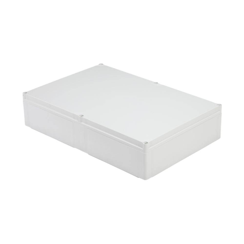 Un conteneur rectangulaire blanc en plastique avec un couvercle amovible, adapté pour le rangement ou l'organisation d'objets.