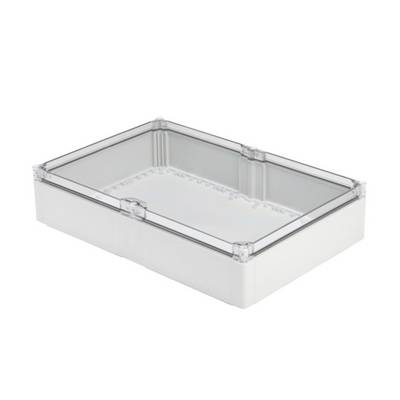 Une boîte de rangement transparente de forme rectangulaire avec un couvercle transparent, adaptée à l'organisation d'objets.