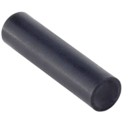 Un aimant noir cylindrique au fini lisse et brillant est posé en biais sur une surface blanche.