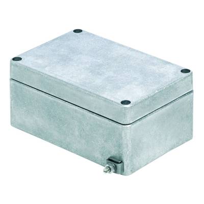 Boîtier rectangulaire en métal aux angles arrondis, pourvu de vis à chaque coin, conçu pour protéger des composants électroniques.