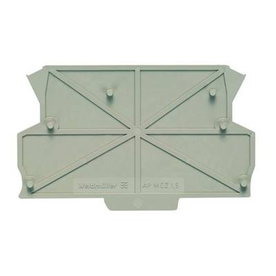 Plaque de couverture en plastique portant l'inscription 'Weidmüller AP W CZ 1.5'. Forme rectangulaire avec coins arrondis et cinq points de fixation.
