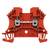 Barrette de connexion électrique rouge avec bornes à vis, utilisée pour un raccordement électrique sécurisé dans les armoires électriques.