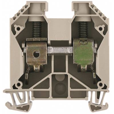 Module de raccordement électrique gris avec ressorts et contacts métalliques, pour montage sur rail DIN. Utilisé dans l'installation électrique.