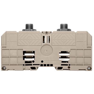 Un bloc de raccordement beige rectangulaire avec deux connexions à vis en haut. Adapté pour les câblages électriques.