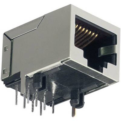 Gros plan d'un port Ethernet avec un boîtier métallique montrant l'avant d'une connexion de câble réseau.