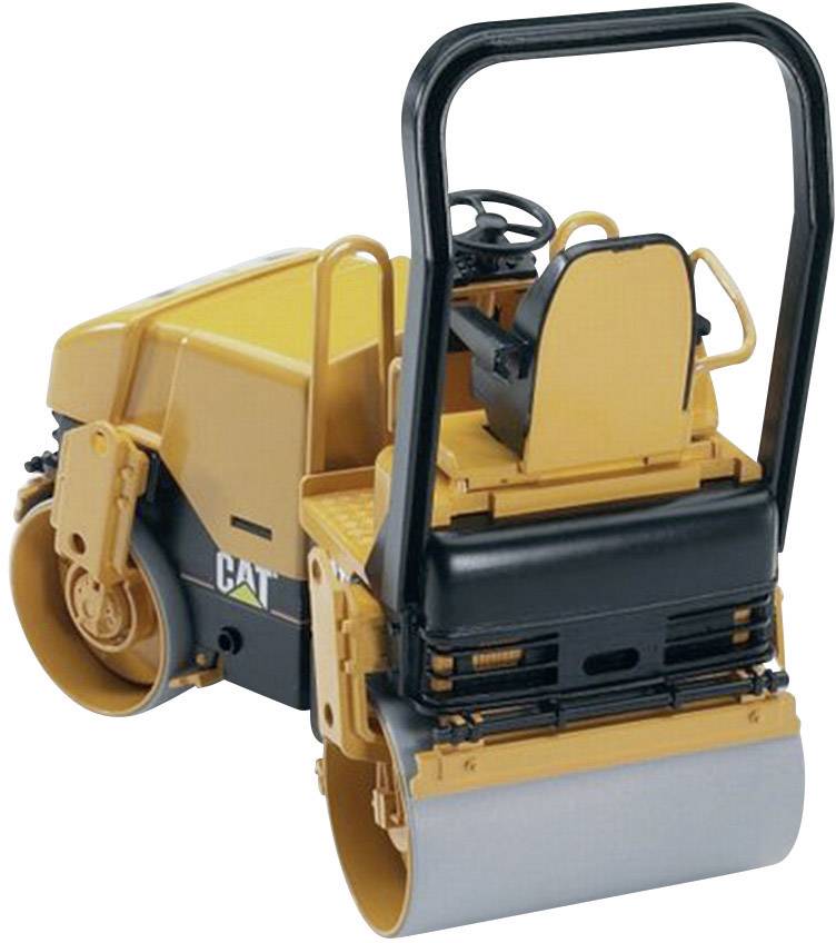 Un petit rouleau compacteur jaune avec deux tambours en métal, adapté aux travaux de construction sur asphalte ou gravier.