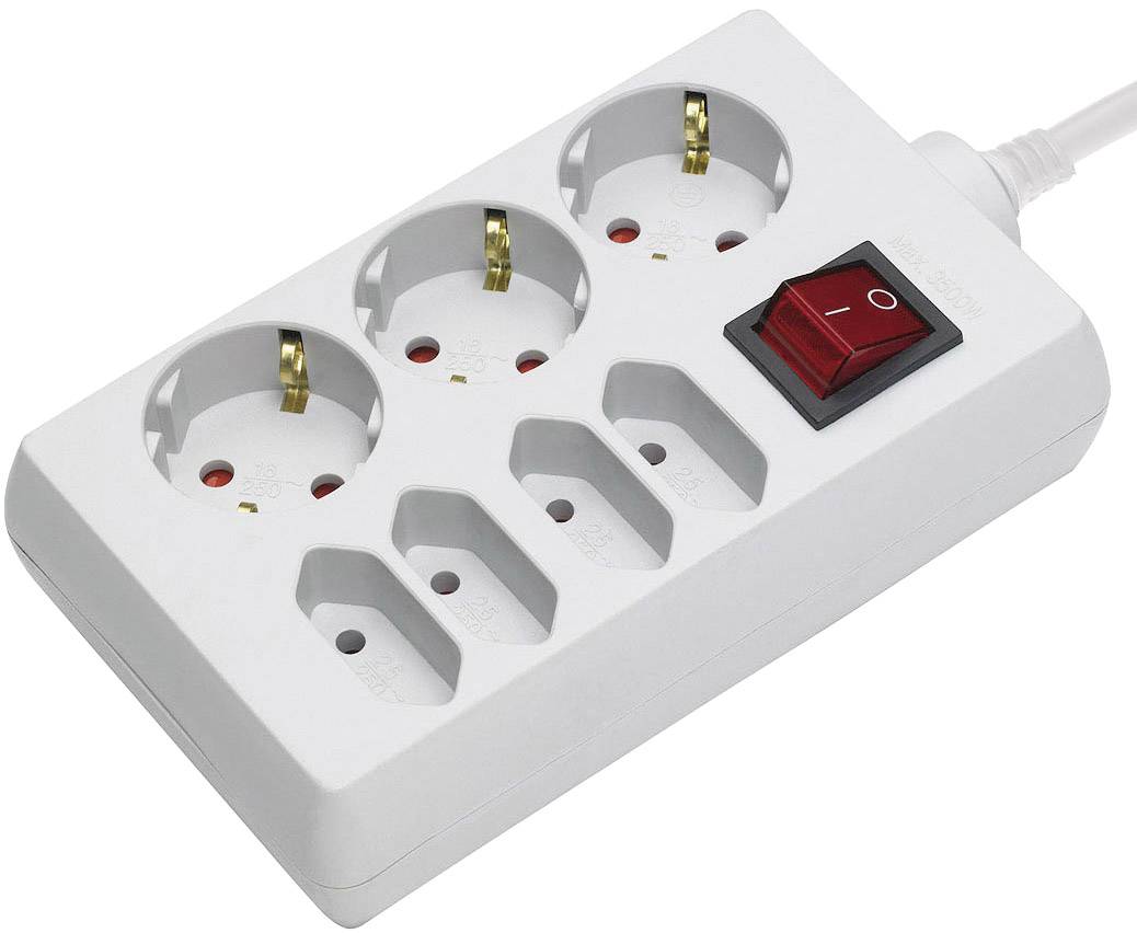 Bloc multiprise avec interrupteur 1550620417 x7 blanc contact de protection 1 pc(s)