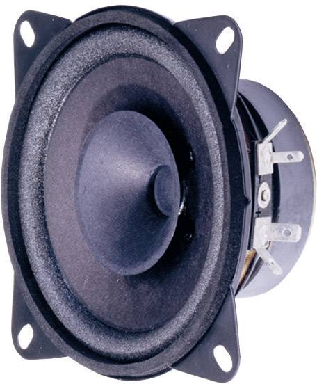 Un haut-parleur noir en gros plan. Le haut-parleur a une forme ronde et des connexions sur le côté droit.