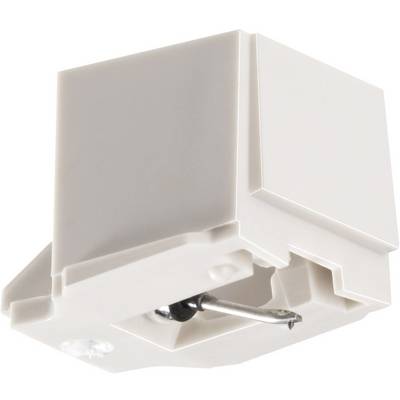 Un interrupteur blanc en plastique avec un interrupteur à bascule, montré depuis une perspective inclinée. C'est un composant électrique.