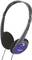 Un casque noir avec un détail violet sur l'écouteur, léger et portable, adapté à l'écoute de musique ou de contenu audio.