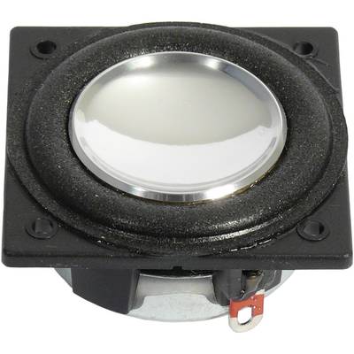 Un haut-parleur carré avec une membrane ronde argentée au centre et un cadre noir. Idéal pour les projets audio.