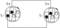 Schéma de câblage : Deux bornes circulaires, toutes deux portant les marquages '1+' et '1-'. Les bornes sont reliées par deux conducteurs.