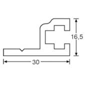 Le schéma montre un profilé en L avec les dimensions suivantes : largeur 30 mm, hauteur 16,5 mm. Le profil présente un espace creux dans le coin supérieur droit.