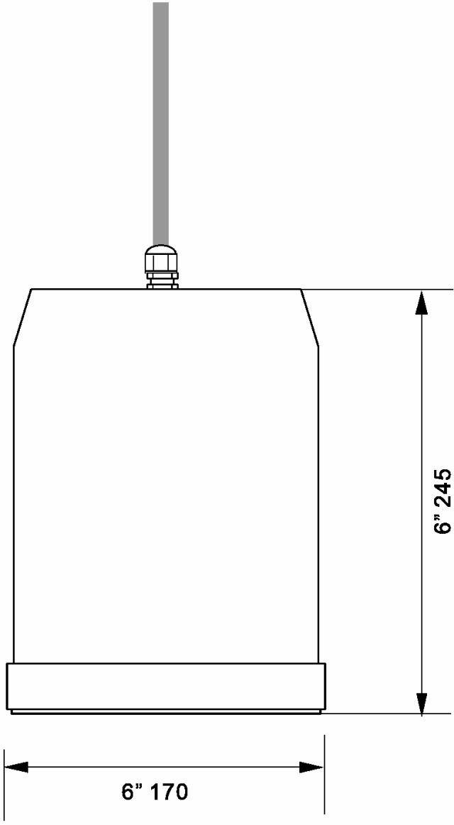 'Dessin technique d'un objet cylindrique avec indications de hauteur et de largeur : hauteur 245, largeur 170, fil vertical en haut.'