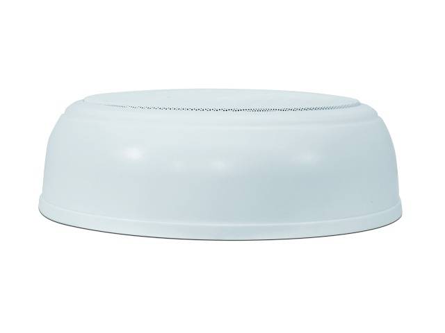 Bol en plastique blanc, posé à l'envers sur une surface, sans décoration ou texture visible.