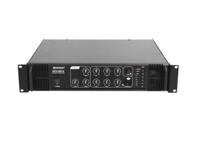 Amplificateur audio noir, modèle MPZ-300.6, doté de plusieurs boutons rotatifs, d'un interrupteur marche/arrêt et d'un potentiomètre de volume à l'avant.