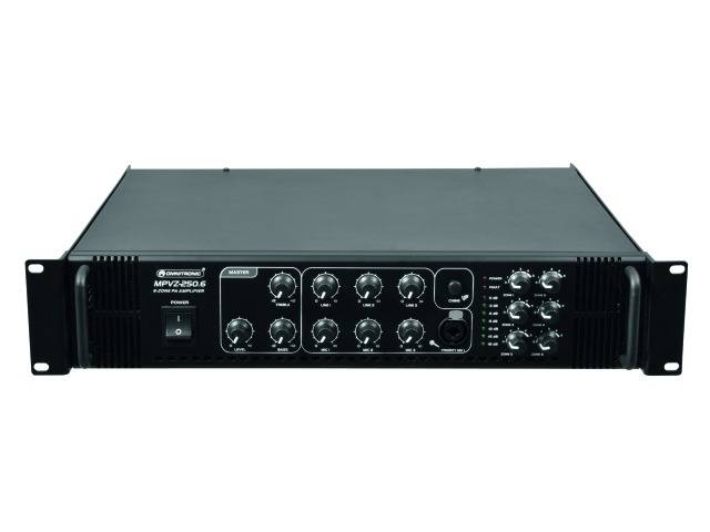 Un mixeur audio noir avec plusieurs boutons et curseurs sur la façade, adapté pour l'amplification audio professionnelle.