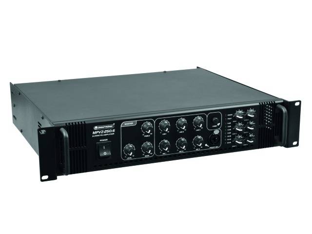 Un mixeur audio noir avec plusieurs boutons rotatifs et des connexions à l'avant. Adapté pour des tâches de mixage ou d'amplification.