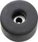 Une roue noire avec un noyau métallique et un trou en son centre, couramment utilisée dans les machines ou les véhicules.