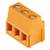 Bloc de connexion électrique orange à trois ouvertures de raccordement, utilisé pour connecter des câbles dans des circuits électriques.