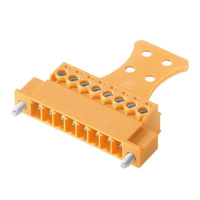 Connecteur électrique orange à huit broches avec éléments de fixation. Adapté aux applications industrielles.
