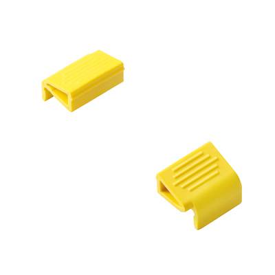Deux étuis de protection en plastique jaunes et rectangulaires de différentes tailles. Ils présentent des rainures sur les côtés pour une meilleure prise en main.