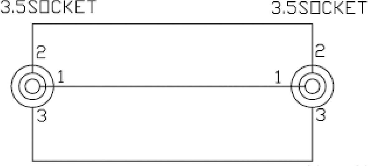 'Schéma d'une connexion de jack 3,5 mm. Chaque jack est numéroté avec les broches 1, 2, 3. La broche 1 du premier jack se connecte à la broche 1 du deuxième jack.'