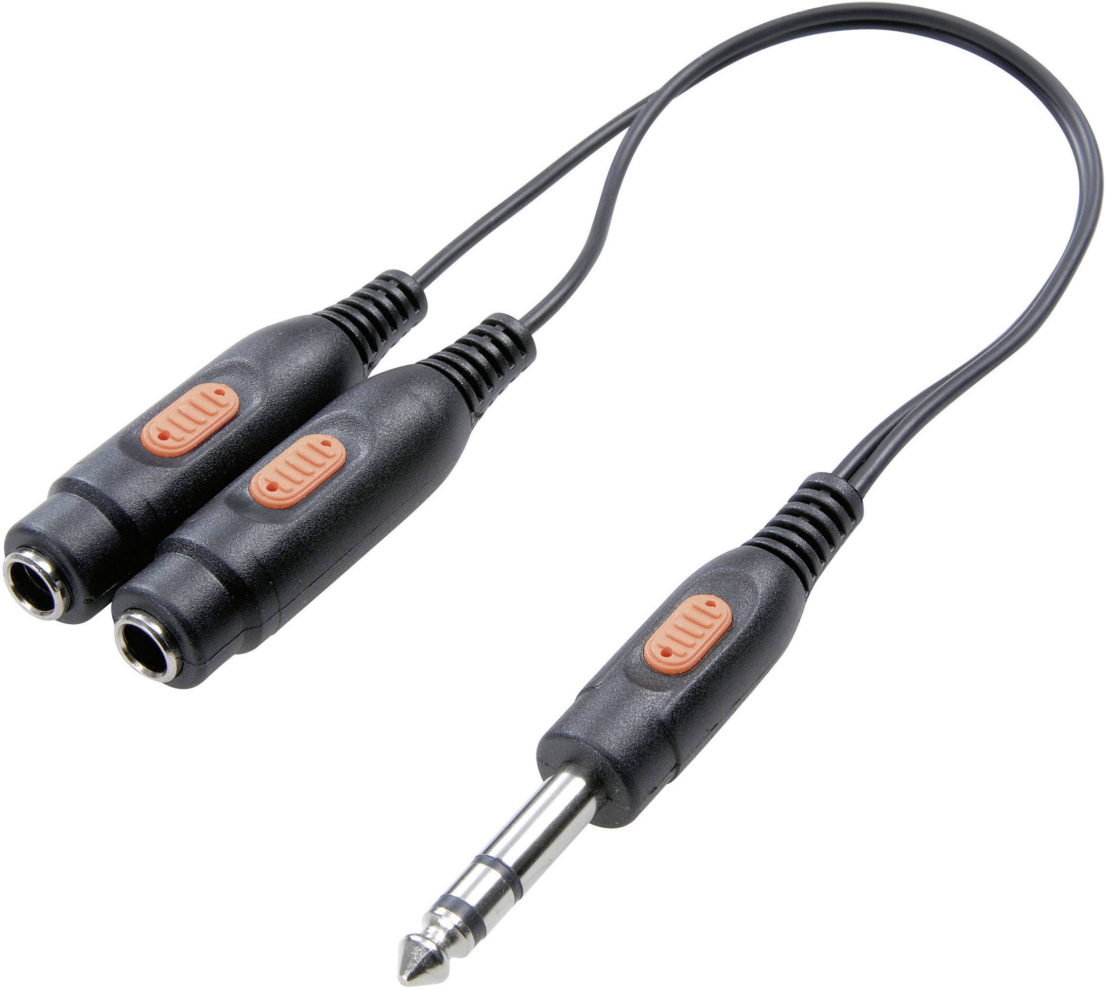Adaptateur double pour casque avec une fiche jack unique vers deux ports, utilisé pour partager des signaux audio.