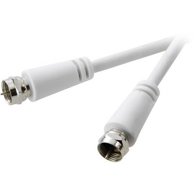 Deux câbles coaxiaux blancs munis de fiches métalliques, utilisés pour la transmission de signaux dans les téléviseurs ou les installations satellitaires.